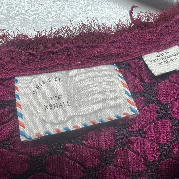 Anthropologie Postmark Burgundy Textured Top Size XS 3/4 Sleeve Flowy - Picture 2 of 11